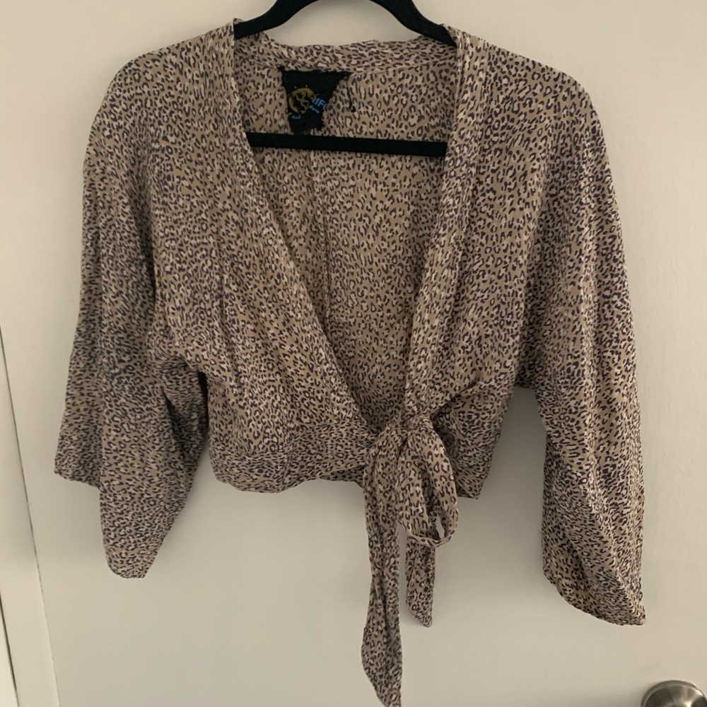 Blue life leopard wrapped top